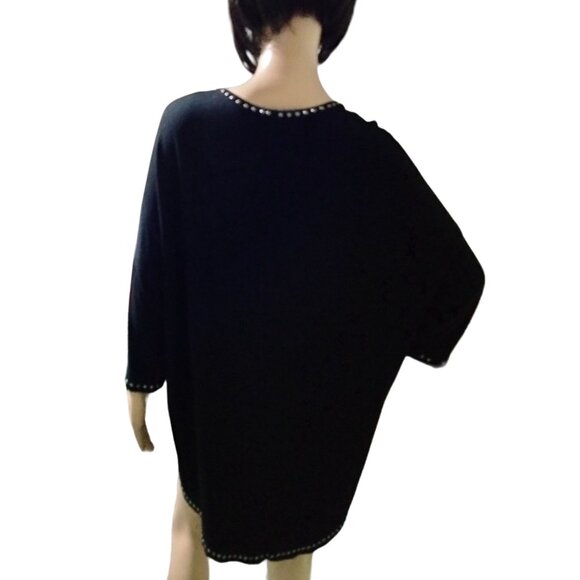 Premise Studio Studded Neckline Hem & 3/4 Sleeve Black Top Size 0X - Picture 5 of 7